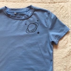 Baby blue space cropped tee shirt